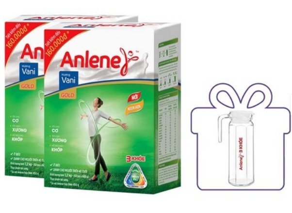 [ Tặng Bình Thủy Tinh ] Combo 2 Hộp Sữa Bột Anlene Gold Movepro Hương Vanilla hộp 1.2Kg - trên 40 tuổi