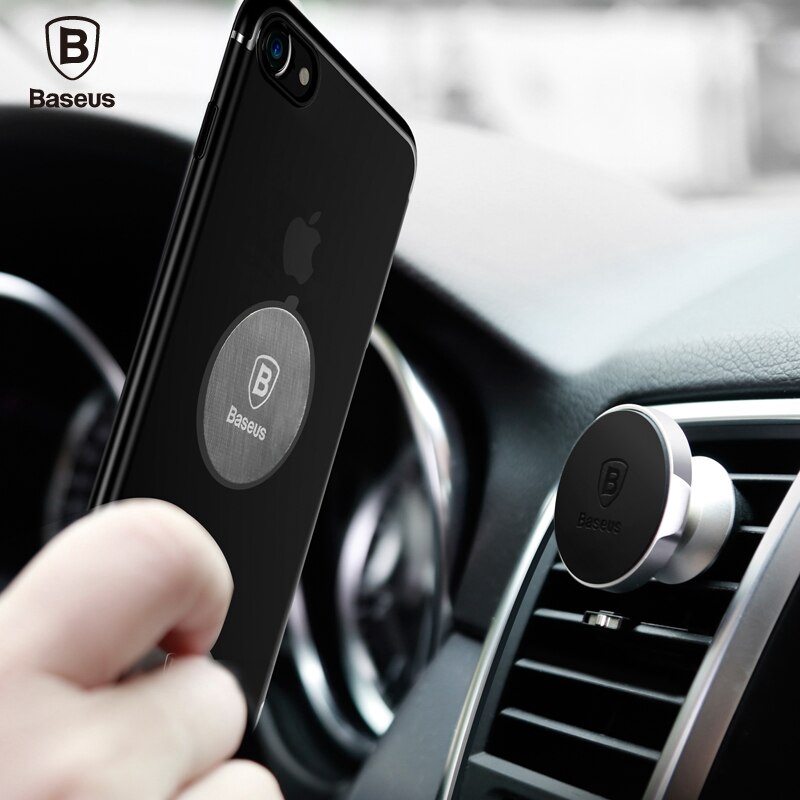 Bộ 2 Giá Đỡ Điện Thoại Baseus Bằng Kim Loại Và Da Có Nam Châm Hít Gắn Xe Hơi