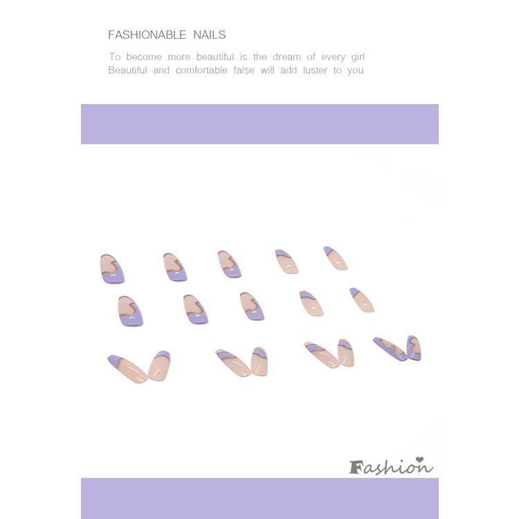 Set 24 Móng Tay Giả Dài Màu Tím Có Thể Tháo Rời Tiết Kiệm Thời Gian