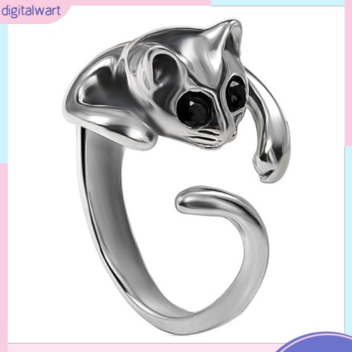 Nhẫn mạ bạc hình mèo đính đá xinh xắn