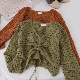 Áo len lỗ rút dây ngực