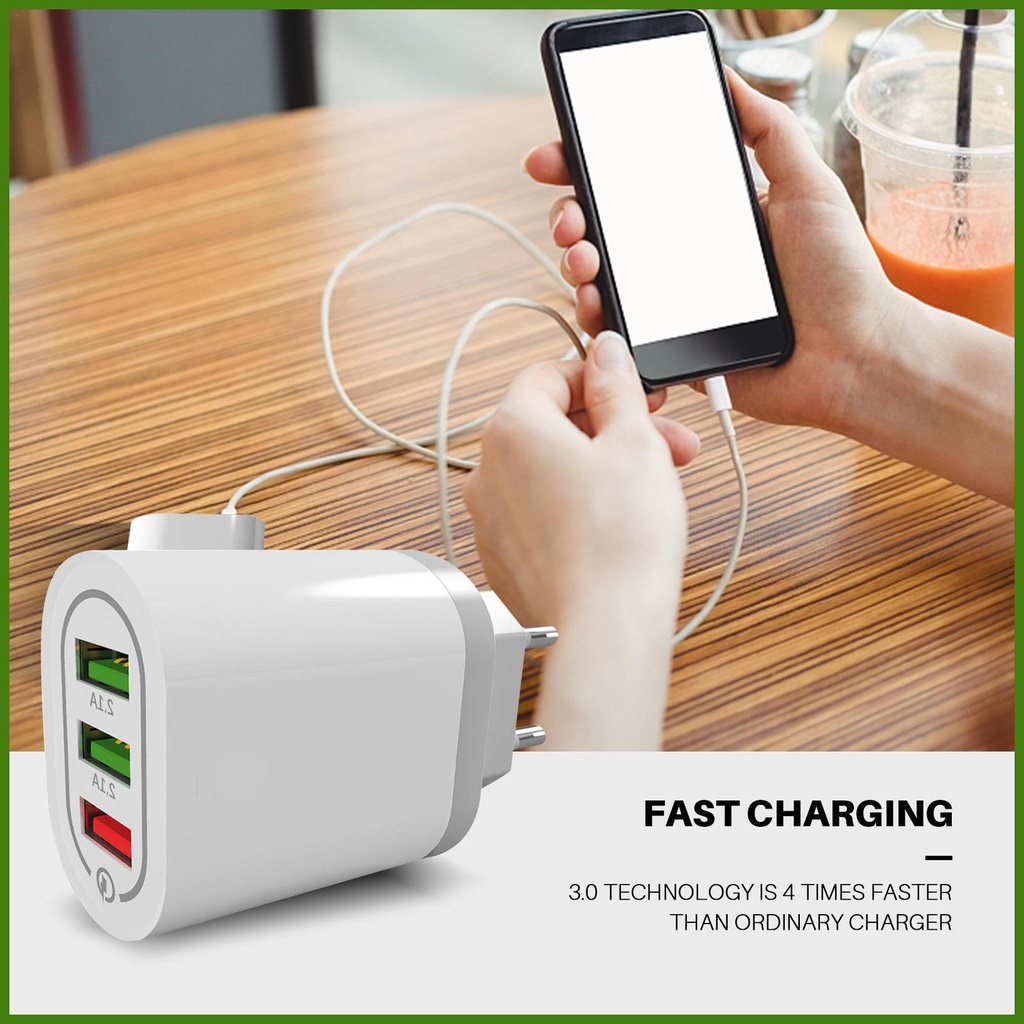 Củ Sạc Nhanh QC3.0 USB 3 Cổng Gắn Tường Tiện Dụng