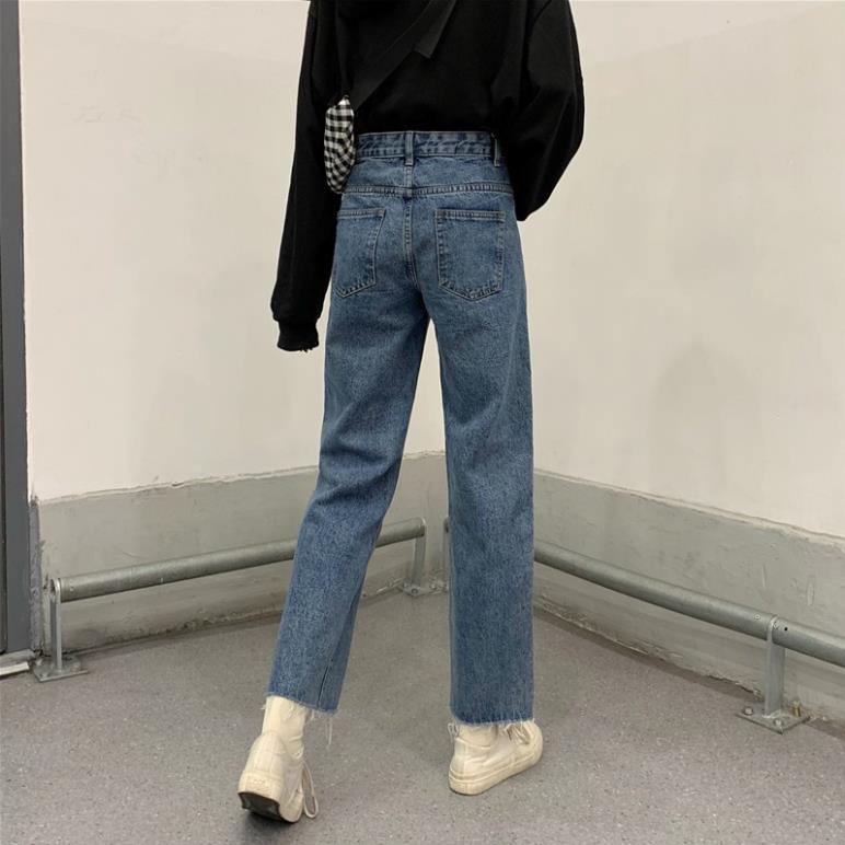 [ SẴN M,L] QA13_Quần jeans cạp cao ống suông đứng ulzzang Đẹp ༷