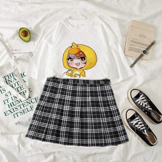sét 2 món áo thun cô gái mũ vịt kèm chân váy xoè cute
