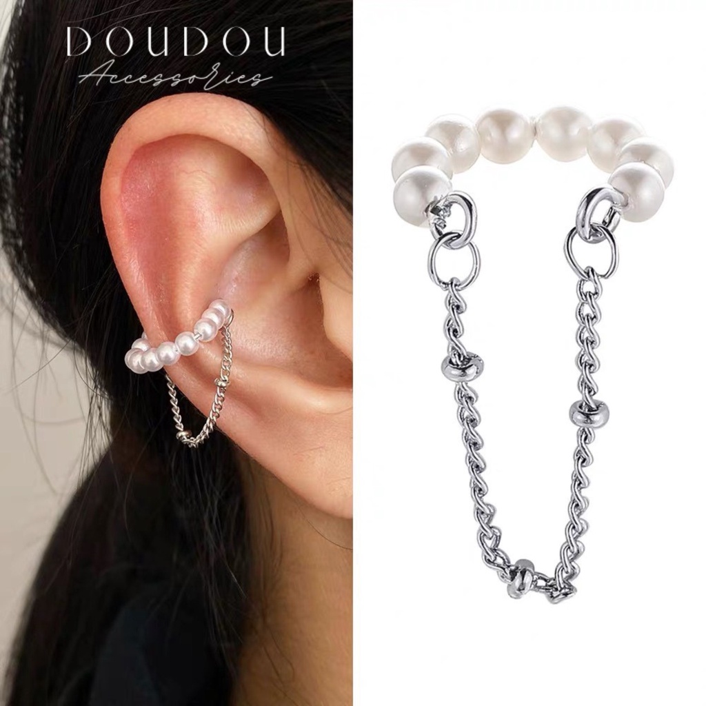 Bông tai ngọc trai nhân tạo DOUDOU Khuyên hoa tai nữ phong cách Hàn Quốc chất liệu bạc 925 thời trang EH020