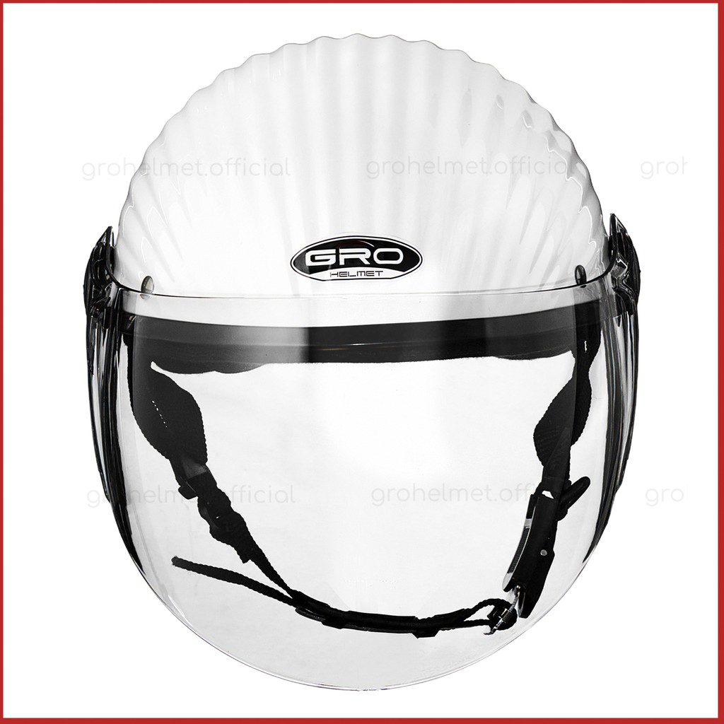 Mũ bảo hiểm nửa đầu có kính dài GRO HELMET haly dáng vỏ sò, sơn màu thời trang đẹp cho nam và nữ