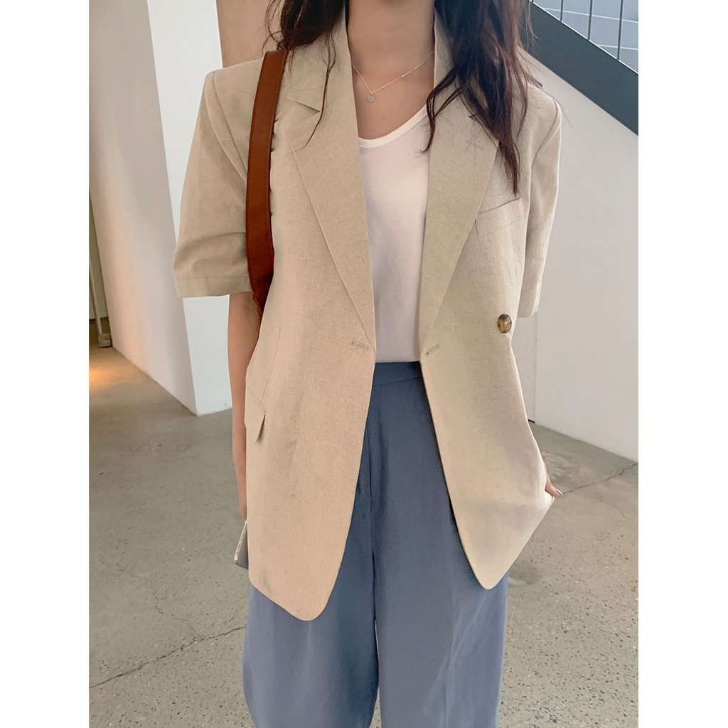 [SẮN RÊU+BE SỐ LƯỢNG ÍT] Áo blazer cộc tay basic style Hàn Quốc (nâu/be/xanh) | BigBuy360 - bigbuy360.vn