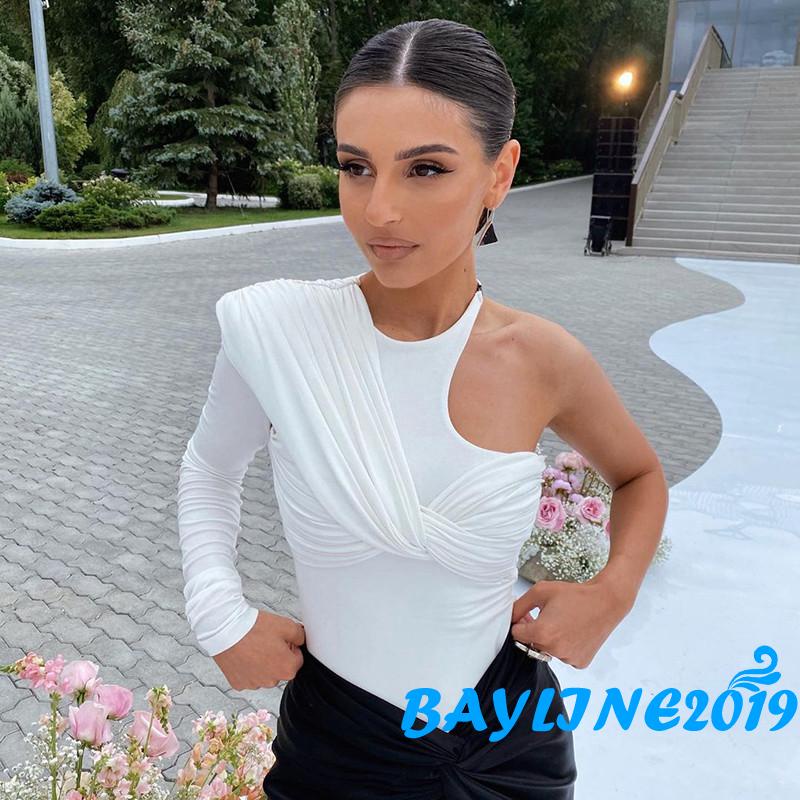 Bộ áo liền quần tay dài màu trơn hở vai thời trang cho nữ