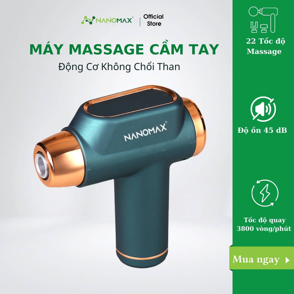 Máy Massage Cầm Tay Mini Nanomax Mn-02, Đấm Lưng Mát Xa Trị Liệu Cổ Vai Gáy 4 Đầu 22 Chế Độ, Động Cơ Không Chổi Than