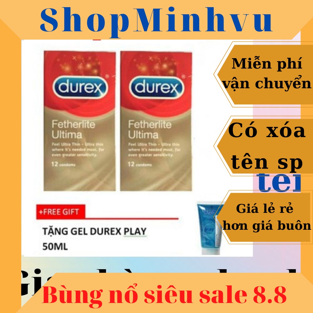 [ Có video ảnh thật ] Bộ 02 hộp bao cao su  Durex Fetherlite Ultima 12 chiếc bcs tặng 1 gel bôi trơn Durex Play 50ml