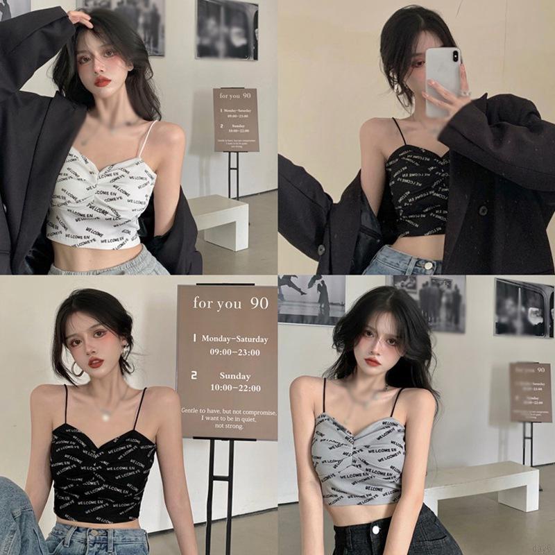 Áo Hai Dây Ôm Dáng In Chữ Đơn Giản Thời Trang Cho Nữ