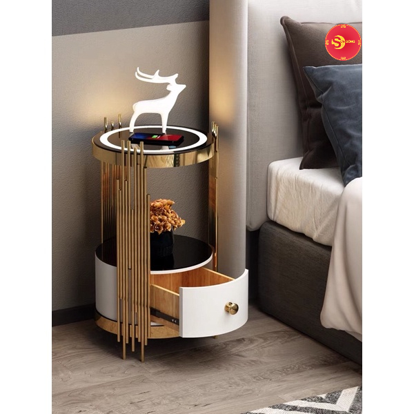 Tủ kệ Đầu Giường Thiết Kế Sang Trọng, Thông Minh FULL CHỨC NĂNG XẠC ĐIỆN THOẠI KO DÂY, ĐÈN LED THÔNG MINH CN-TDG03