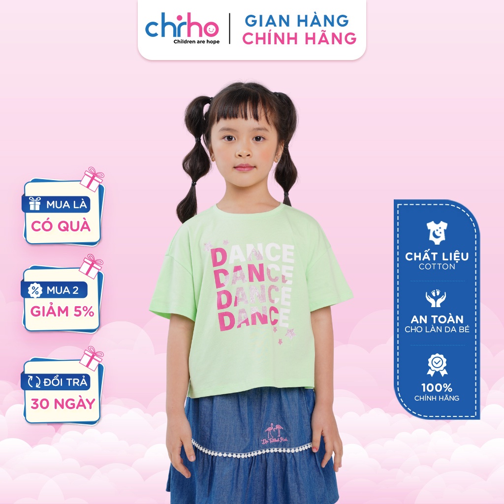 Áo Phông Bé Gái CHIHO Chất Liệu Cotton Thoáng Mát Xẻ V Cách Điệu Cho Trẻ Từ 6 - 11 Tuổi, Màu Hồng, Xanh Lá GTS202R