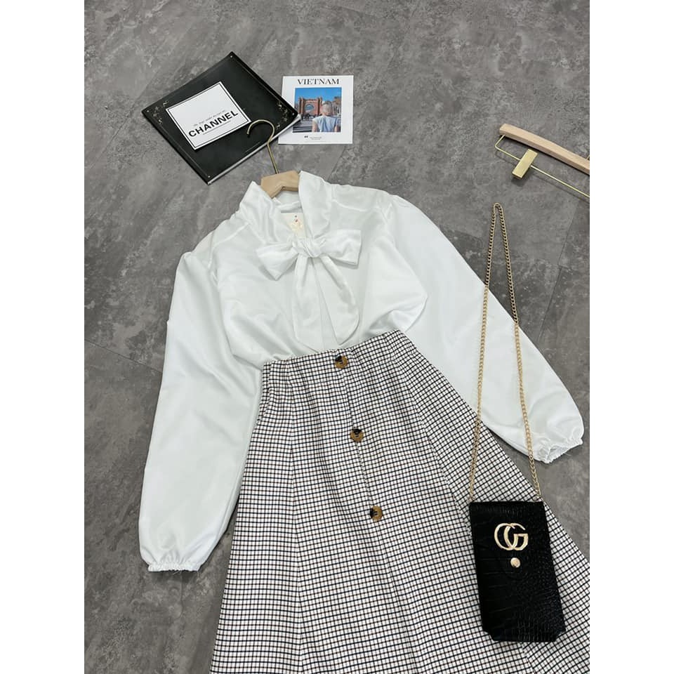 [Mã WAMT1505 giảm 10K đơn 0K] Set Áo Sơ Mi Mix Chân Váy Karo Cự Xinh Cho Các Bạn Nữ | BigBuy360 - bigbuy360.vn