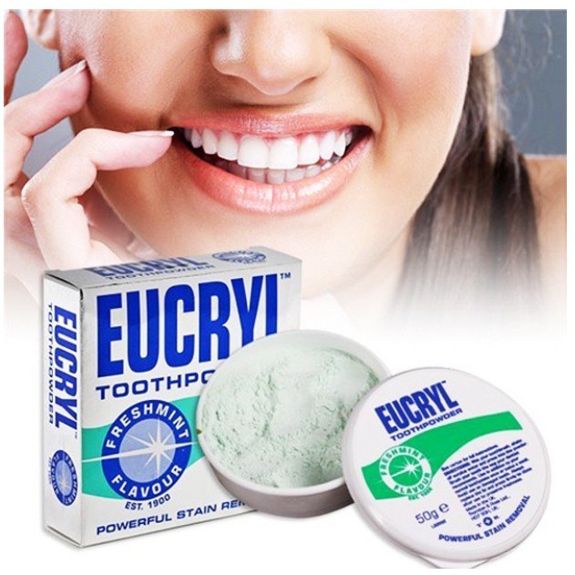 Bột Tẩy Trắng Răng 62g + Kem Đánh Răng Làm Trắng Răng Hương Bạc Hà EUCRYL Tooth Paste Freshmint 50g