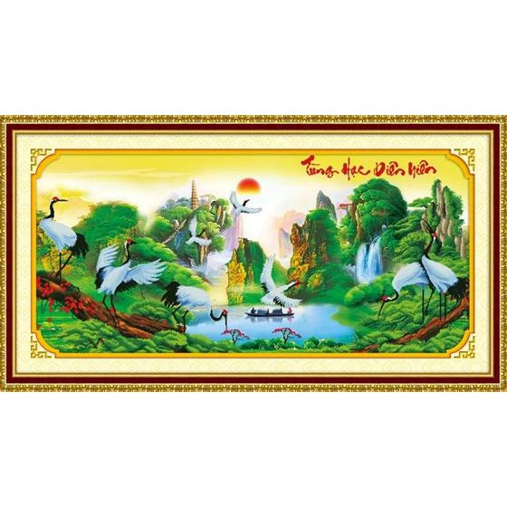 Tranh thêu chữ thập Tùng hạc diên niên  DLH-222771