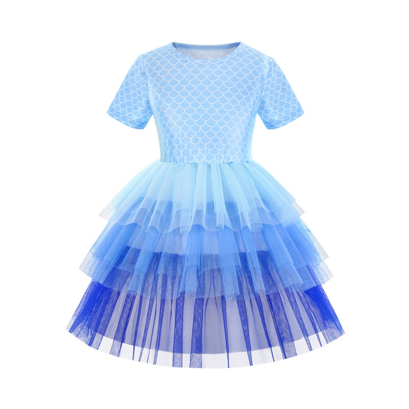 Đầm Bé Gái Từ 4-8 Tuổi Tay Ngắn In Hình Nàng Tiên Cá Nhiều Màu Dễ Thương