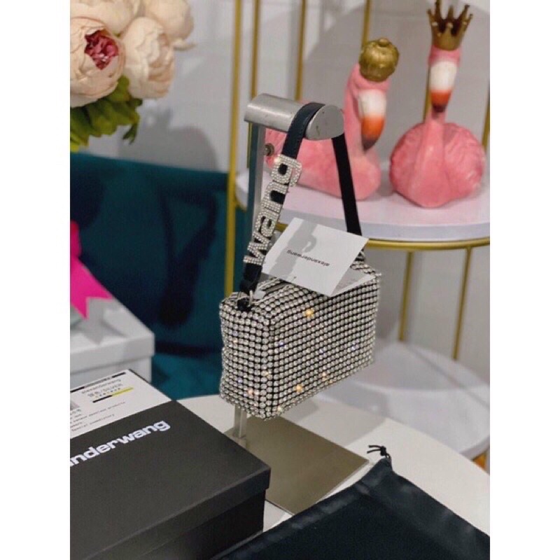 Túi Trống Đá Dây Có Chữ Wang Đá Kèm Dây Dài, Túi Đeo Chéo Nữ