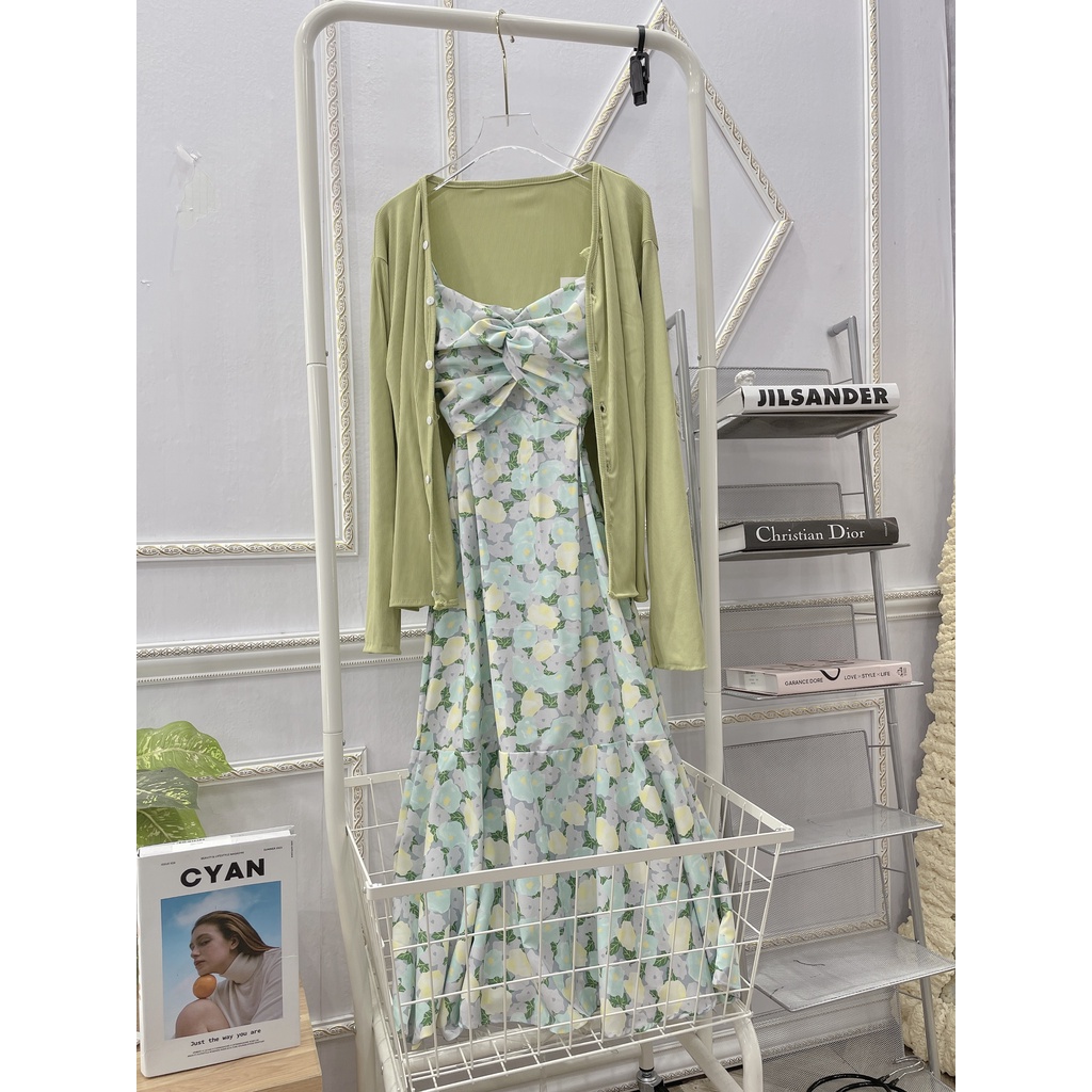 Set váy hay dây dáng đuôi cá kèm áo khoác cardigan mặc ngoài - SENA STUDIO