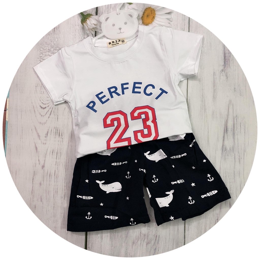 [XẢ HÀNG] Bộ Quần Áo Bé Trai - Hoạ Tiết In Cá Heo Ngộ Nghĩnh - Hàng Quảng Châu Cao Cấp