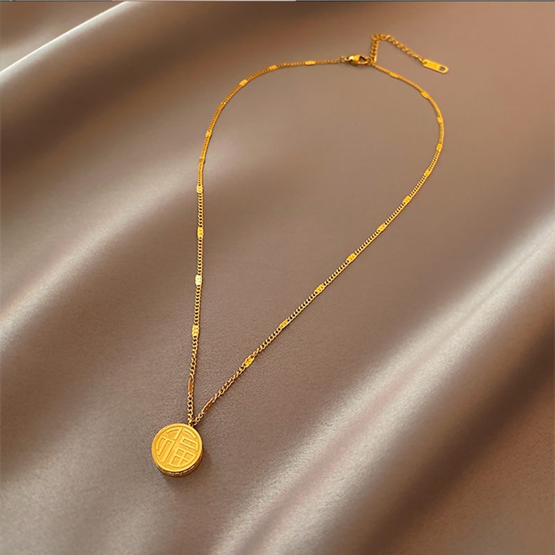 Dây chuyền nữ 100% TITAN NGUYÊN CHẤT vòng cổ nữ KHÔNG GỈ mặt chữ phúc phong cách retro cổ điển mẫu mới 2021