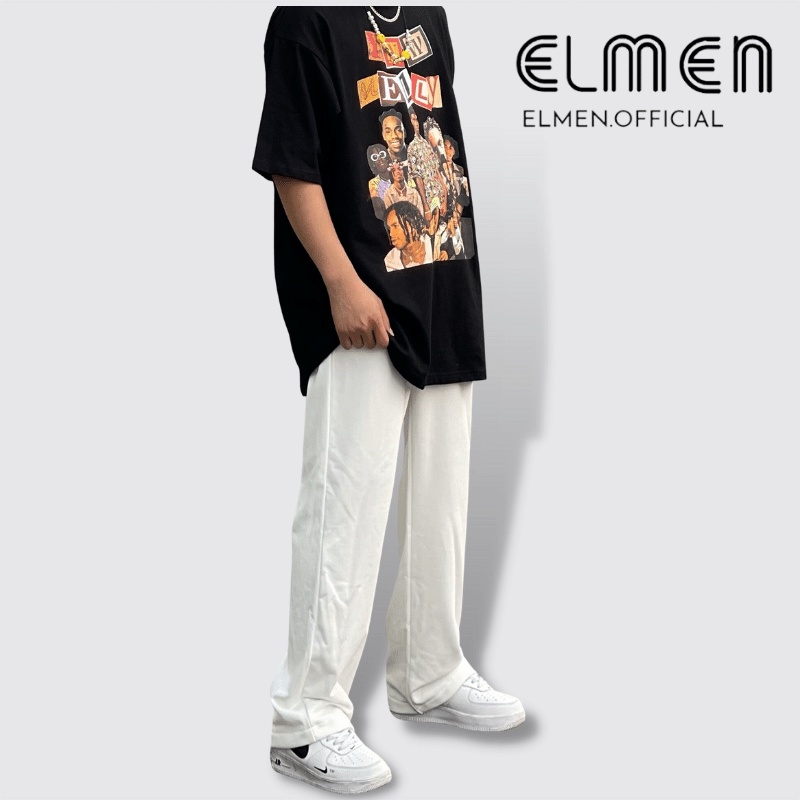 Quần Dài Ống Rộng Unisex Elmen Vải Da Cá Trơn Phong Cách Hàn Quốc, Quần dài nỉ trơn mát mẻ
