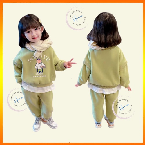 Bộ Nỉ Bông Dài Tay Dày Dặn Dành Cho Bé Gái Siêu Ấm Dễ Thương