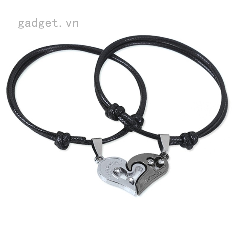 gadget Set 2 vòng tay thiết kế trái tim đính đá quý nhân tạo sang trọng dành cho các cặp đôi
