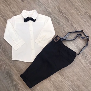 Set áo sơ mi trắng kèm nơ và đai đeo, hàng Next xuất khẩu, chất mềm mịn, size 13-22kg (mã 4738)