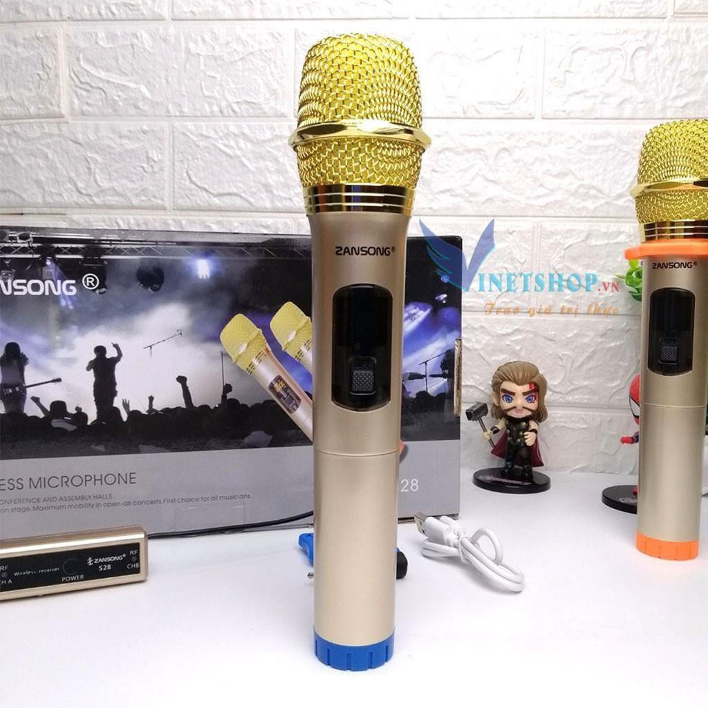 Bộ 2 micro karaoke không dây Zansong S28 kết nối UHF cho loa kéo - Hỗ trợ các thiết bị có jack cắm 3.5mm và 6.5mm