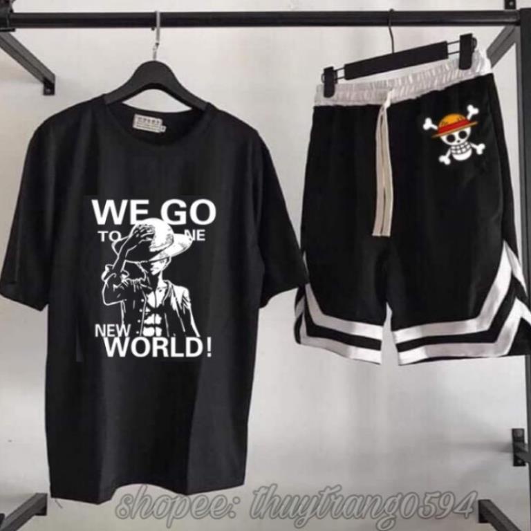 Set Bộ Áo Quần Hè Cá Tỉnh Hoạt Hình One Piece Luffy Đảo Hải Tặc