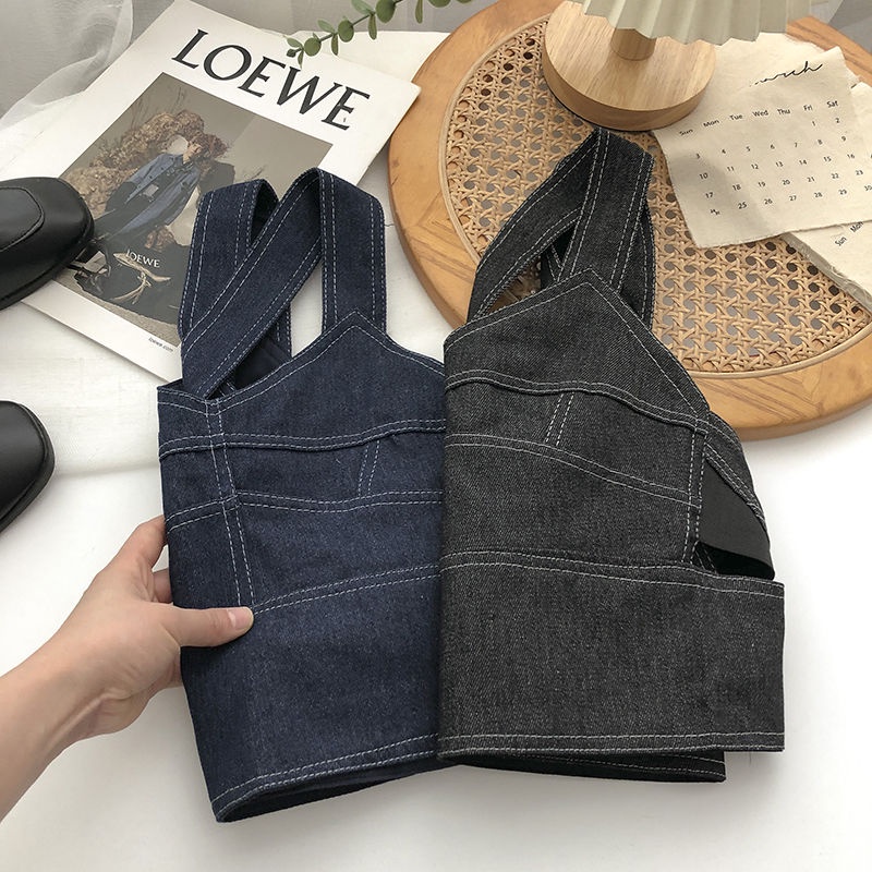 Áo Hai Dây Vải Denim Phong Cách Hàn Quốc Thời Trang Mùa Hè Dễ Phối Đồ