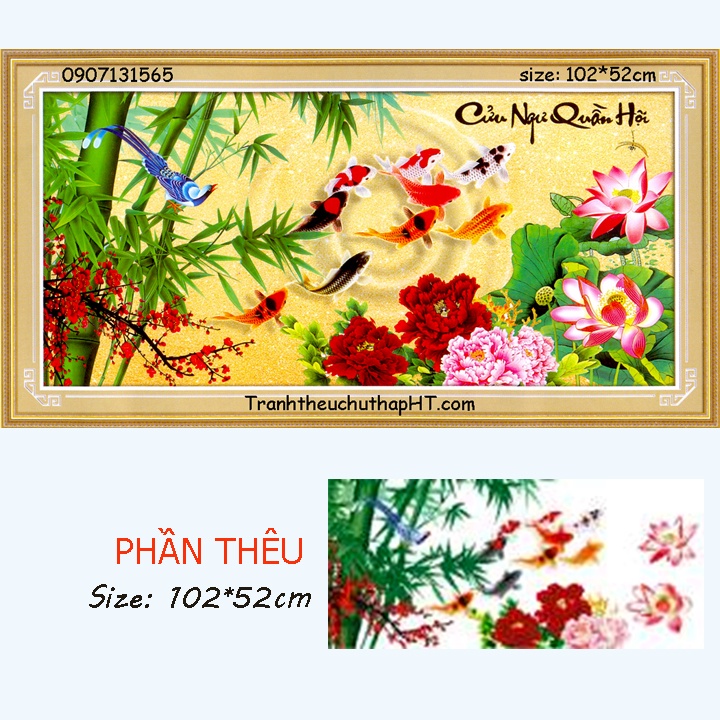 Tranh thêu chữ thập - Tranh đính đá Cửu ngư quần hội DF036, 222996 - tự đính