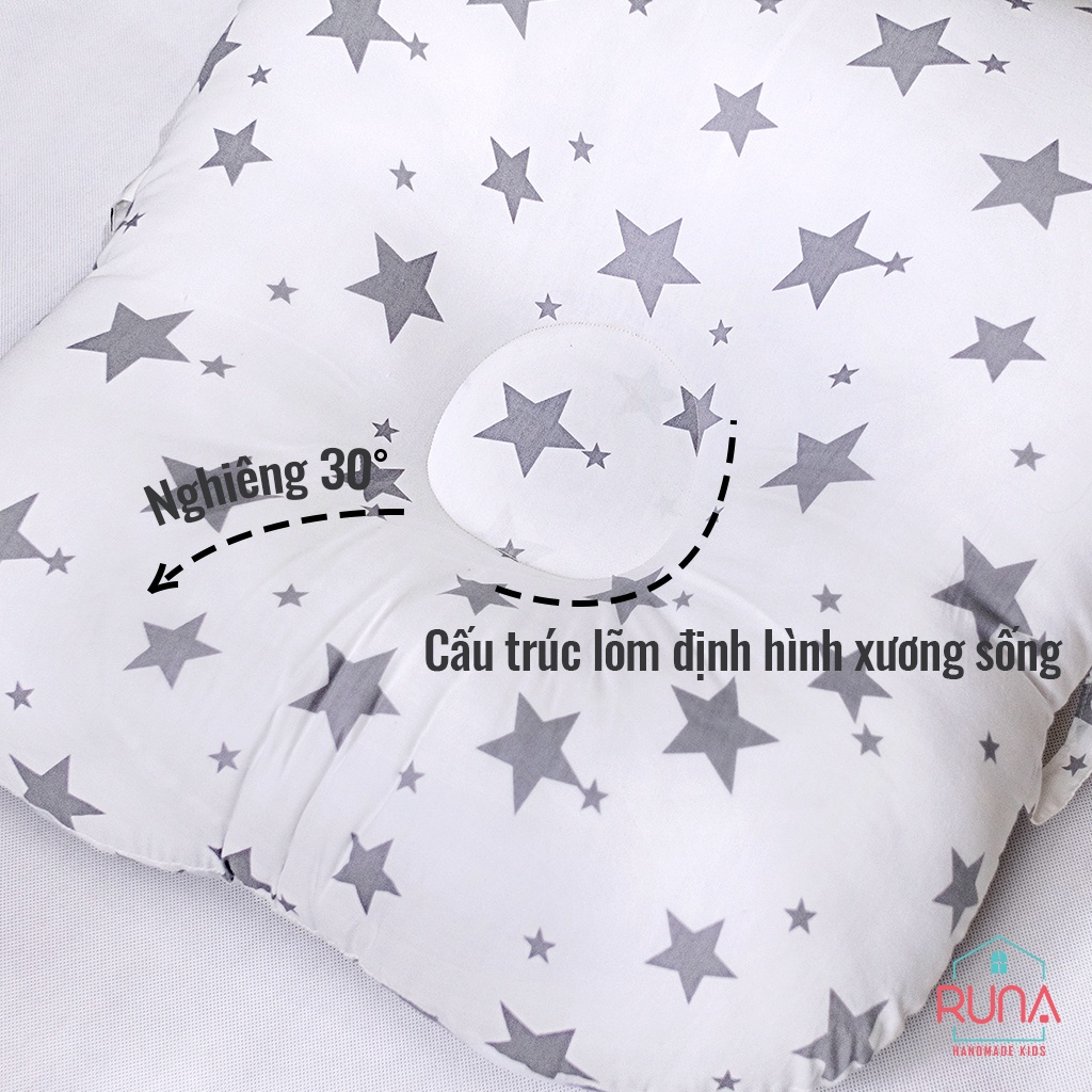 Gối chống trào ngược cho bé cotton Hàn 100% RUNA KIDS gối chống nôn trớ an toàn cho bé size lớn 65x70cm