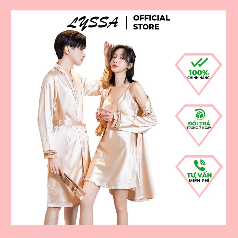 Bộ đồ ngủ đôi Pijama nam nữ lụa băng cao cấp LYSSA pijama nam, váy ngủ, đầm ngủ nữ gợi cảm, quyến rũ SN002