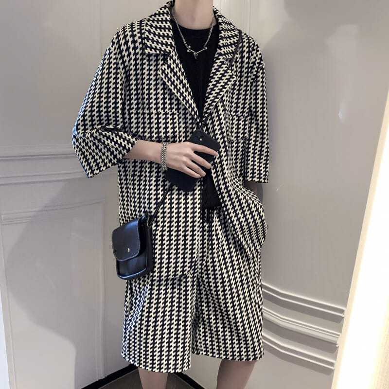 Bộ Áo Khoác Vest + Quần Short Dáng Rộng Phong Cách Hàn Quốc Thời Trang Mùa Hè Cho Nam