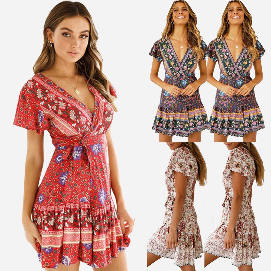 BღBღĐầm tay ngắn hoạ tiết hoa phong cách Bohomian