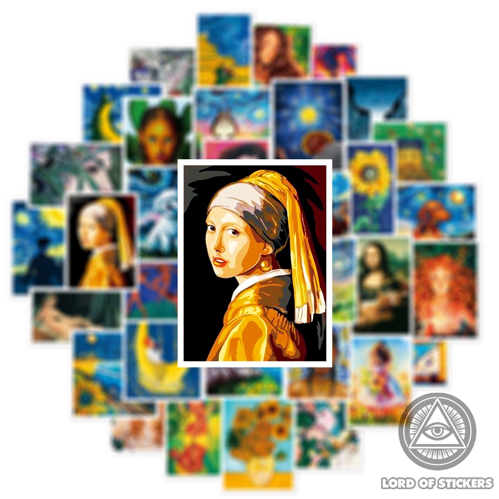 Set 50 Hình Dán Sticker Tranh Nghệ Thuật Van Gogh Chống Thấm Nước Trang Trí Mũ Bảo Hiểm, Ván Trượt, Laptop, Vali, Xe, Sổ