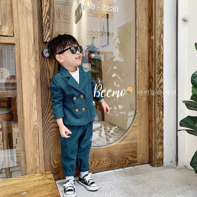 Bộ Vest Cho Bé | Set Vest Nhung Chéo 4 Khuy Bé Trai, Phong Cách Hàn Quốc Siêu Cute Cho Bé Yêu Hàng Quảng Châu Cao Cấp