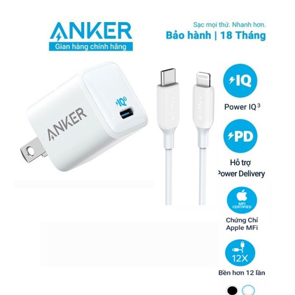 Combo sạc nhanh iphone 20W Anker A2633 và A8832- Chính hãng