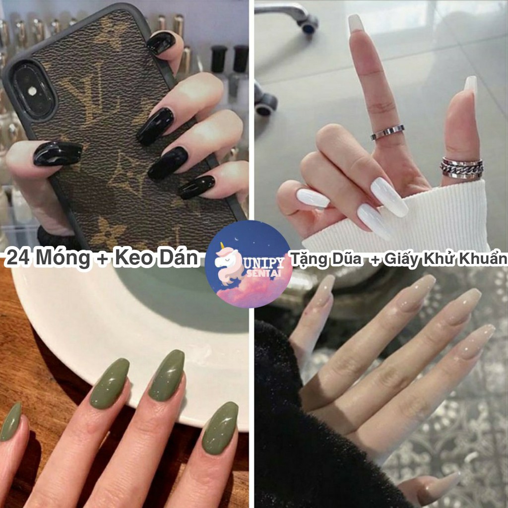 Móng Giả | Set 24 Móng Tay Giả Trơn Bóng Kèm Dũa Keo Dán Móng  | CHS