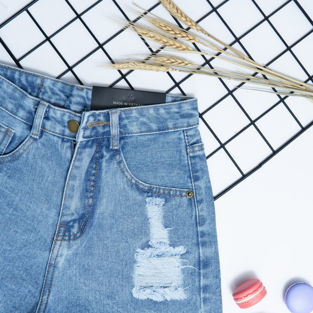 Quần Sọt Jeans Nữ Rách Kiểu Tua Lai Chuẩn form Lưng Siêu Cao | BigBuy360 - bigbuy360.vn