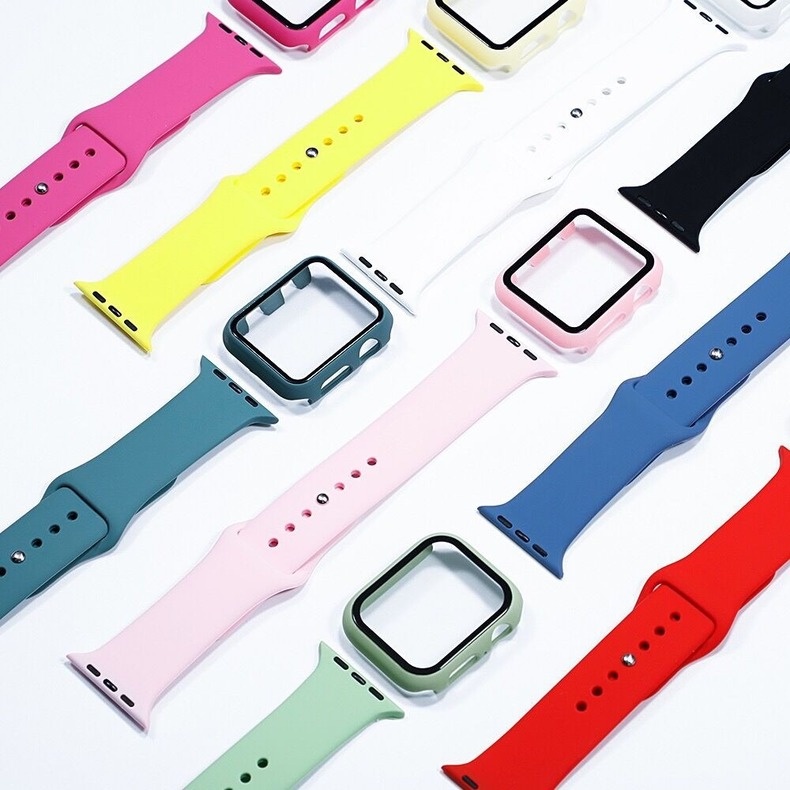 Bộ Dây Đeo + Kính Cường Lực Cho Đồng Hồ Thông Minh Apple Watch 38 40 42 44 mm Iwatch Series Se 6 5 4 3