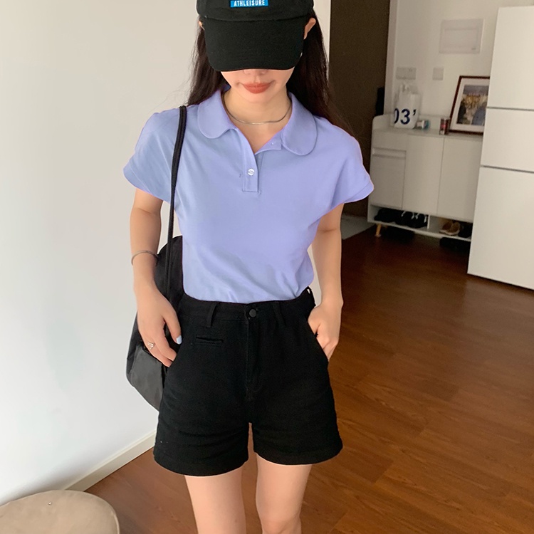 Áo thun ngắn Peppermint cổ polo màu trơn thời trang 52985