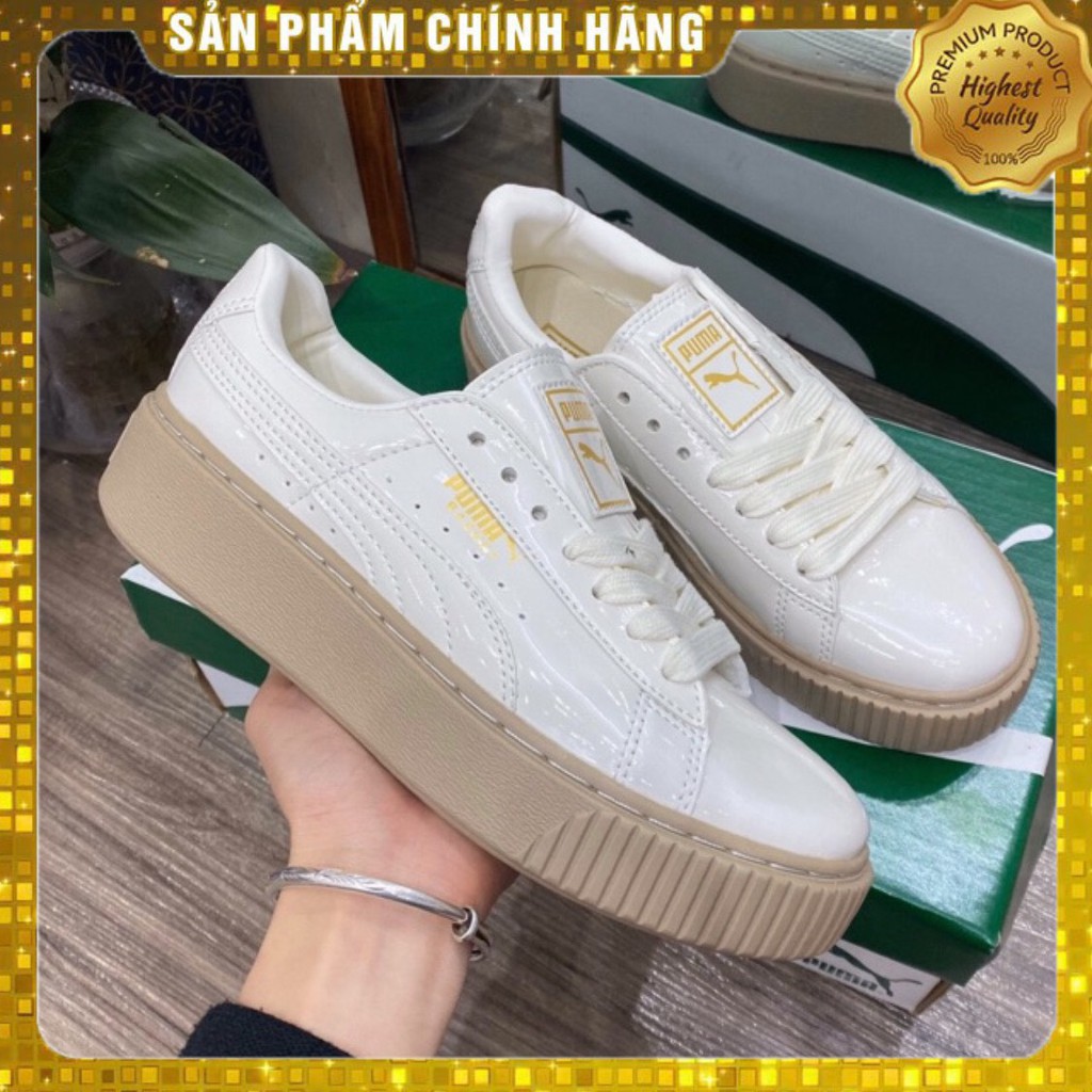 [puma đế nâu ] Giày thể thao quma da bóng trắng đế nâu