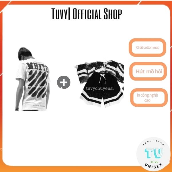 Bộ Thể Thao Nam TUVYSHOP Combo Quần 2V + Áo Thun Off-White Cotton Mát Hút Mồ Hôi