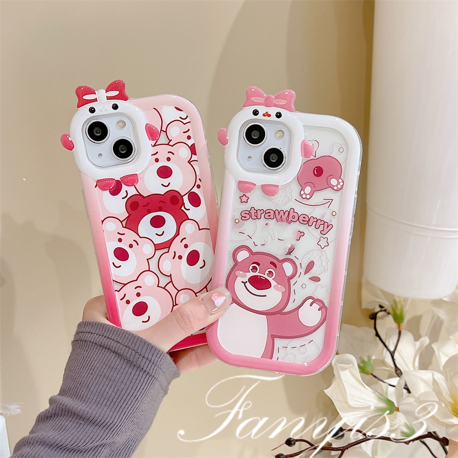Ốp Điện Thoại Mềm Trong Suốt In Hình Gấu Dâu Tây Cho iPhone 14 13 12 11 Pro Max X XR Xs Max 8 7 6 6s Plus SE 2020