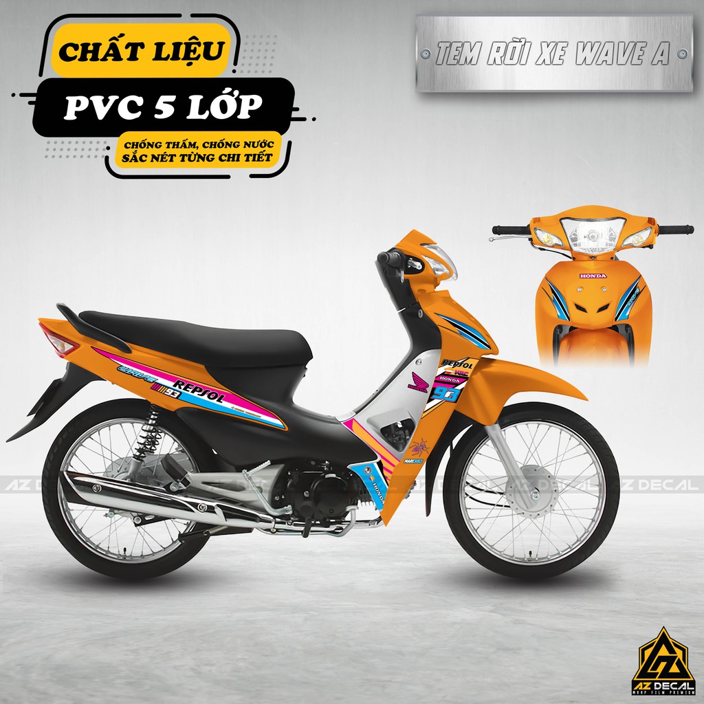 Tem Xe Wave Alpha Chủ Đề Repsol Edition Xanh Hồng | WA061609RS| Tem PVC 5 Lớp Cao Cấp Chính Xác Từng Chi Tiết