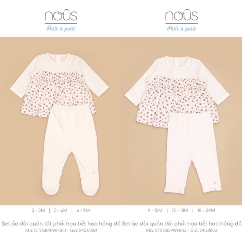 Bộ rời Nous hoạ tiết hoa hồng đỏ cho gái từ 0-24M