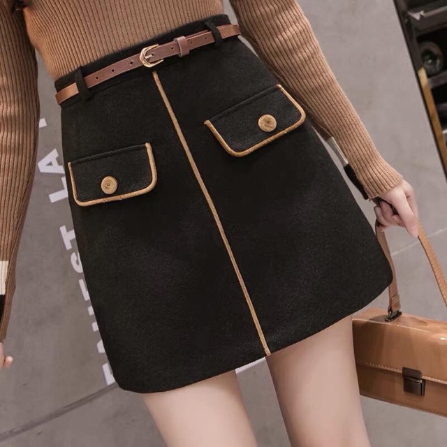 Chân váy dạ viền nắp túi đẹp hàng QCL1